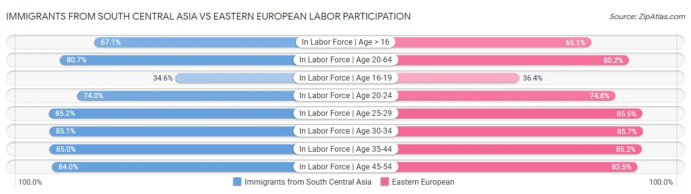 Immigrants from South Central Asia vs Eastern European Labor Participation