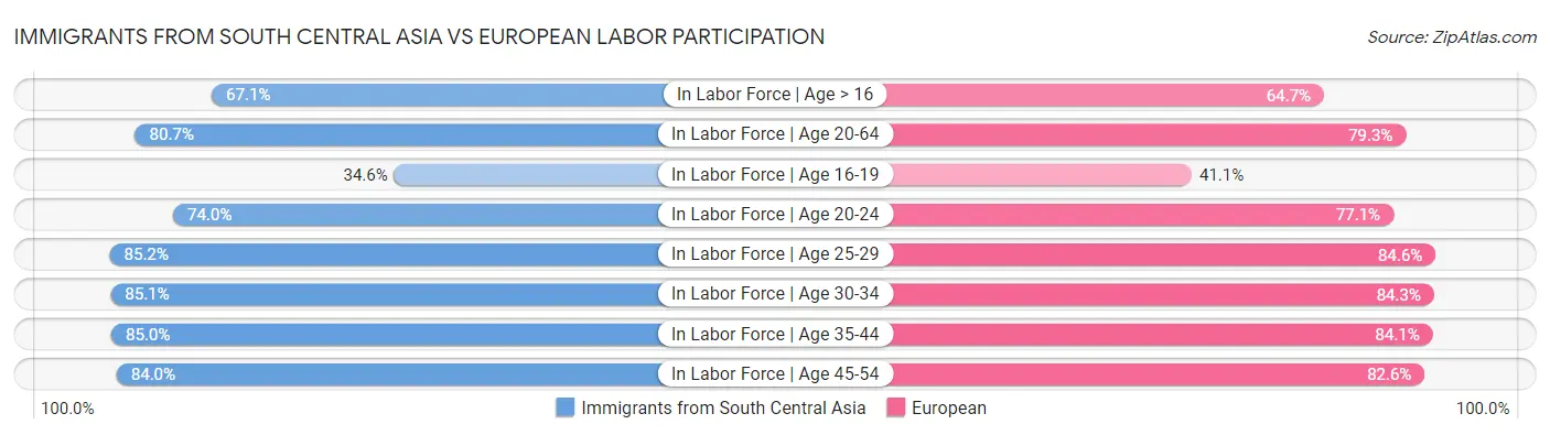 Immigrants from South Central Asia vs European Labor Participation