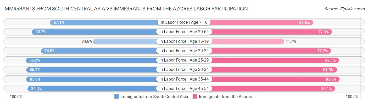 Immigrants from South Central Asia vs Immigrants from the Azores Labor Participation