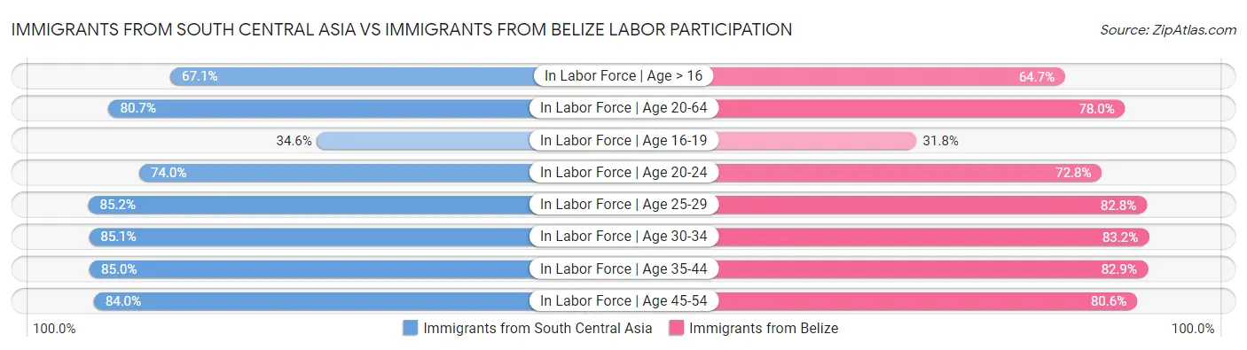 Immigrants from South Central Asia vs Immigrants from Belize Labor Participation
