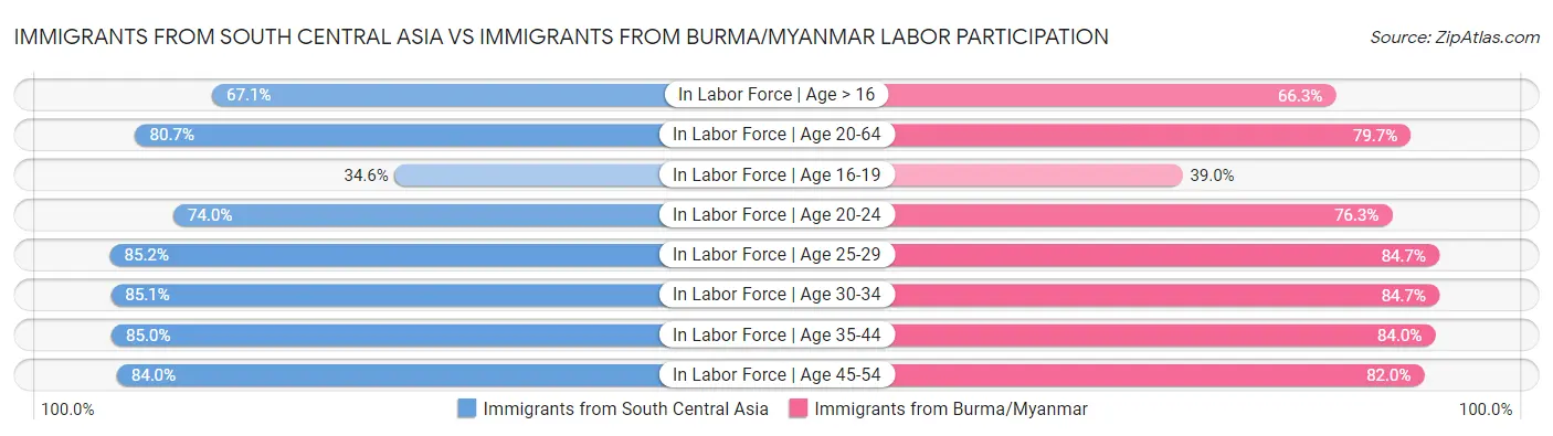Immigrants from South Central Asia vs Immigrants from Burma/Myanmar Labor Participation