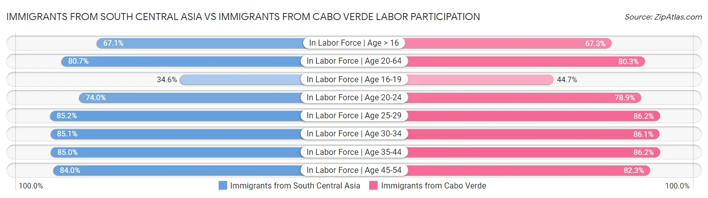 Immigrants from South Central Asia vs Immigrants from Cabo Verde Labor Participation