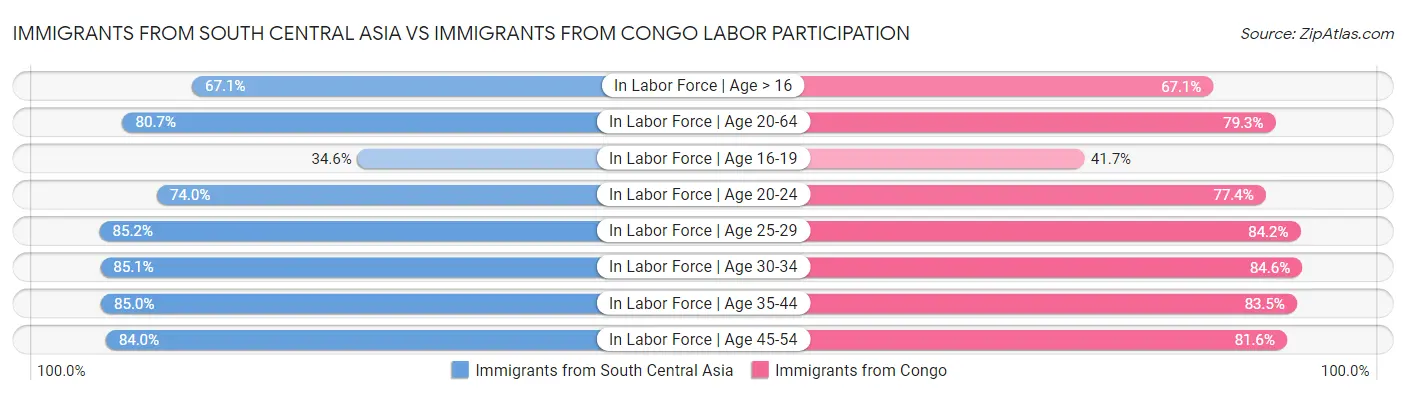 Immigrants from South Central Asia vs Immigrants from Congo Labor Participation