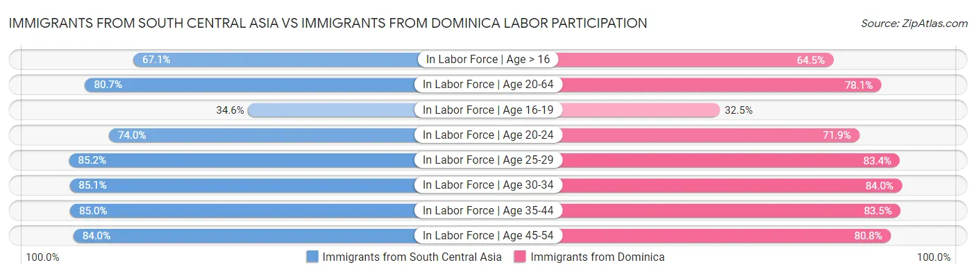 Immigrants from South Central Asia vs Immigrants from Dominica Labor Participation