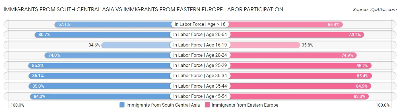 Immigrants from South Central Asia vs Immigrants from Eastern Europe Labor Participation
