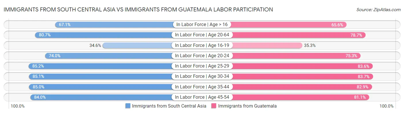 Immigrants from South Central Asia vs Immigrants from Guatemala Labor Participation
