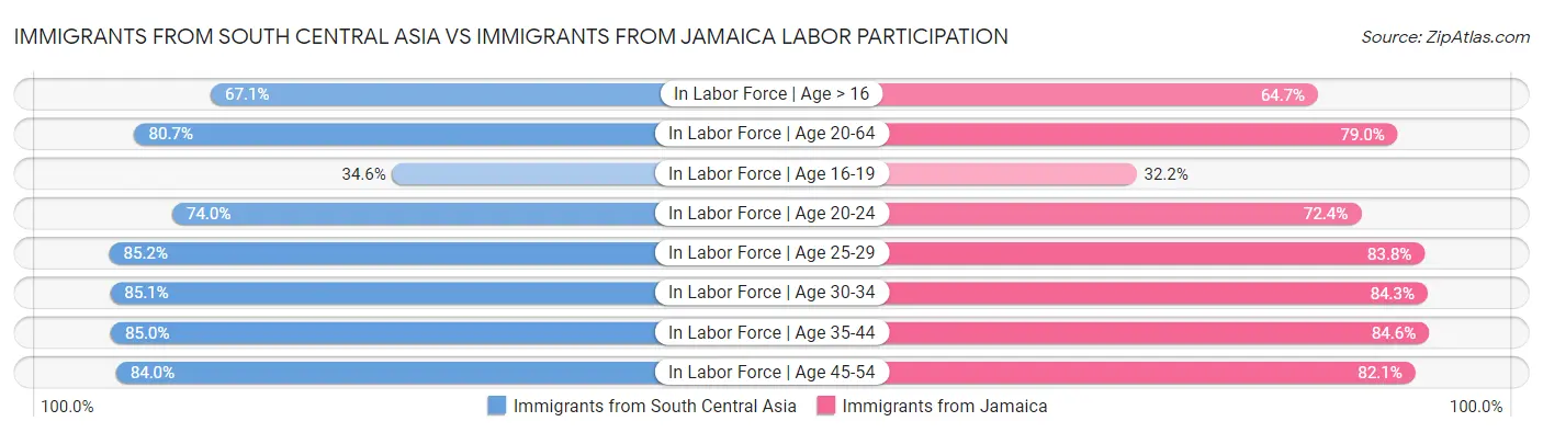 Immigrants from South Central Asia vs Immigrants from Jamaica Labor Participation