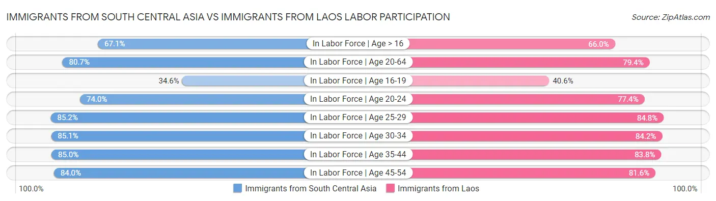Immigrants from South Central Asia vs Immigrants from Laos Labor Participation