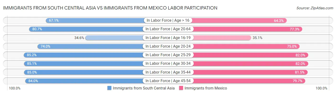 Immigrants from South Central Asia vs Immigrants from Mexico Labor Participation