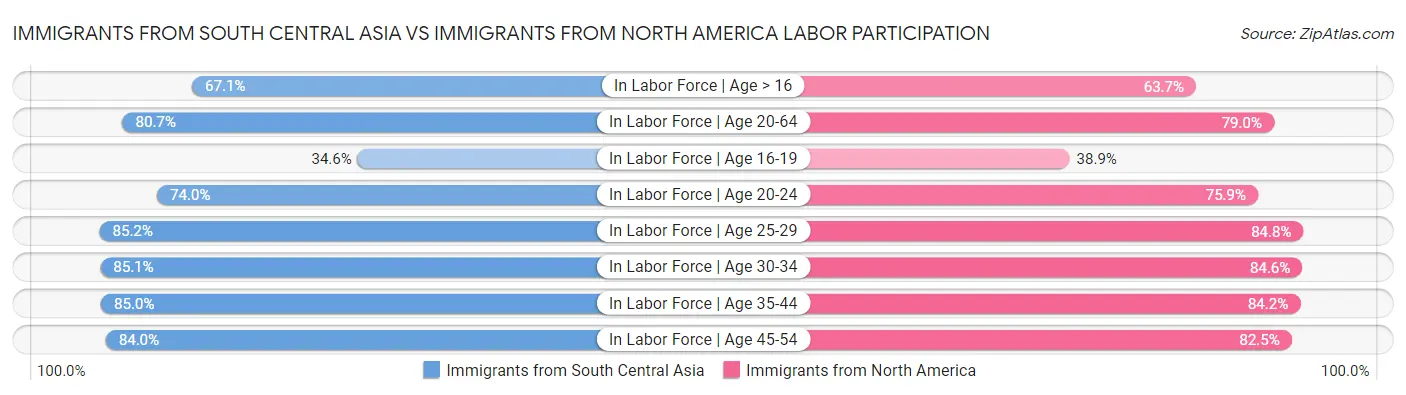 Immigrants from South Central Asia vs Immigrants from North America Labor Participation