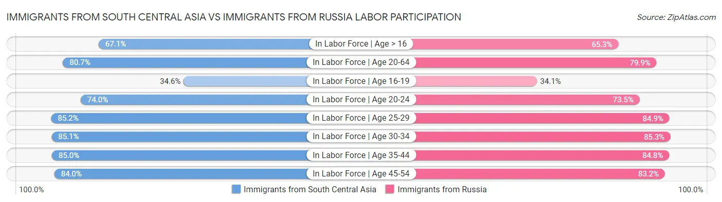 Immigrants from South Central Asia vs Immigrants from Russia Labor Participation