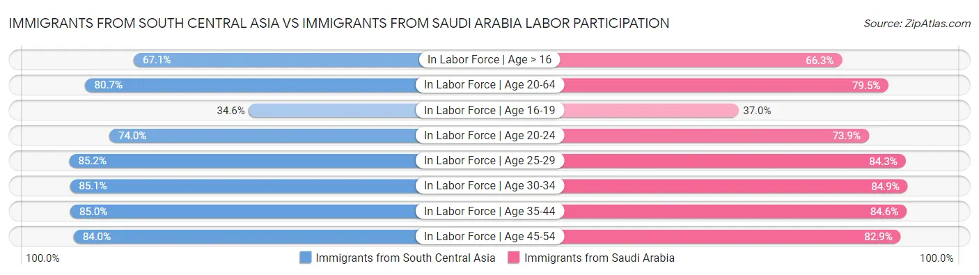 Immigrants from South Central Asia vs Immigrants from Saudi Arabia Labor Participation