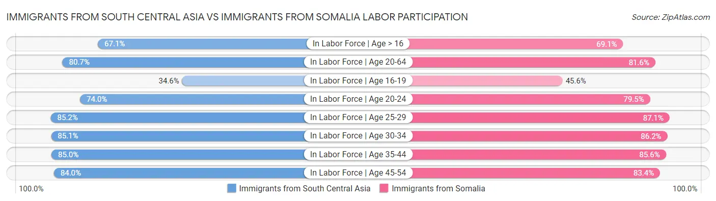 Immigrants from South Central Asia vs Immigrants from Somalia Labor Participation