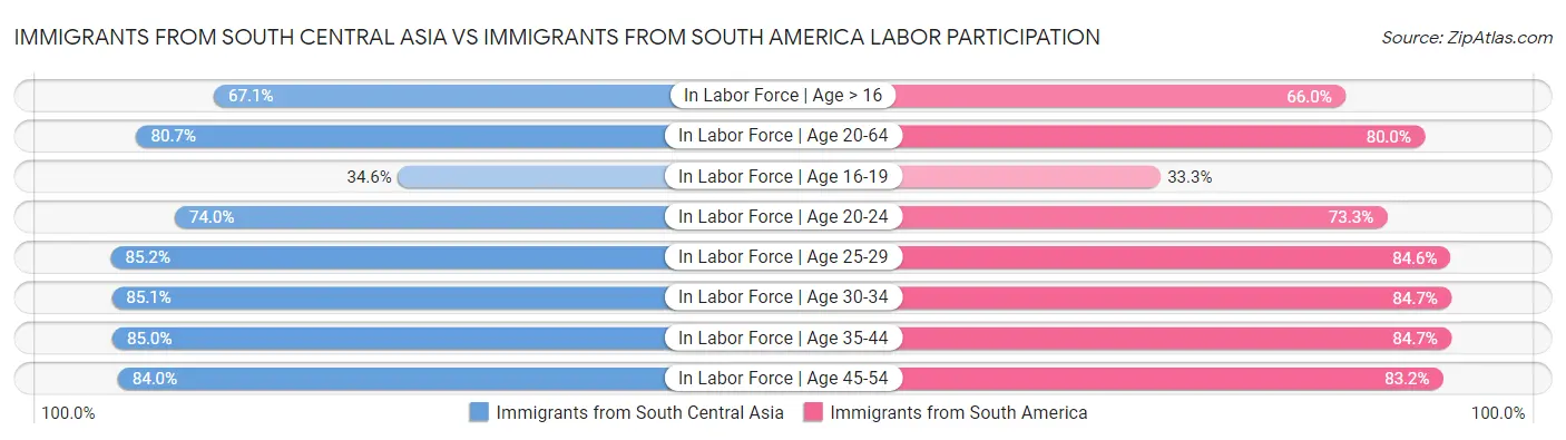 Immigrants from South Central Asia vs Immigrants from South America Labor Participation
