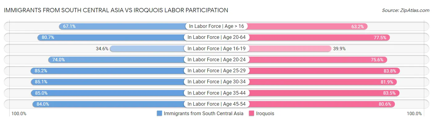 Immigrants from South Central Asia vs Iroquois Labor Participation