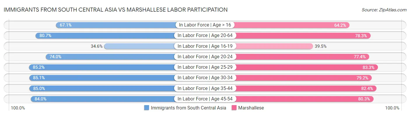 Immigrants from South Central Asia vs Marshallese Labor Participation