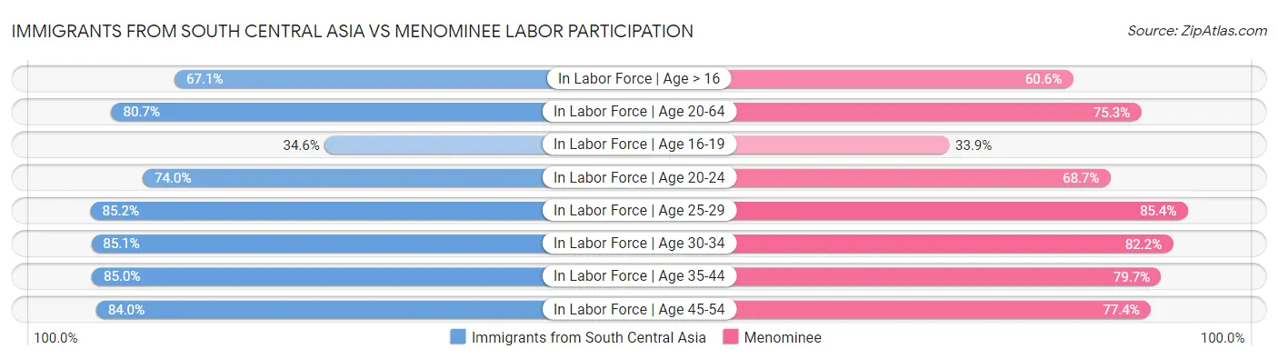 Immigrants from South Central Asia vs Menominee Labor Participation