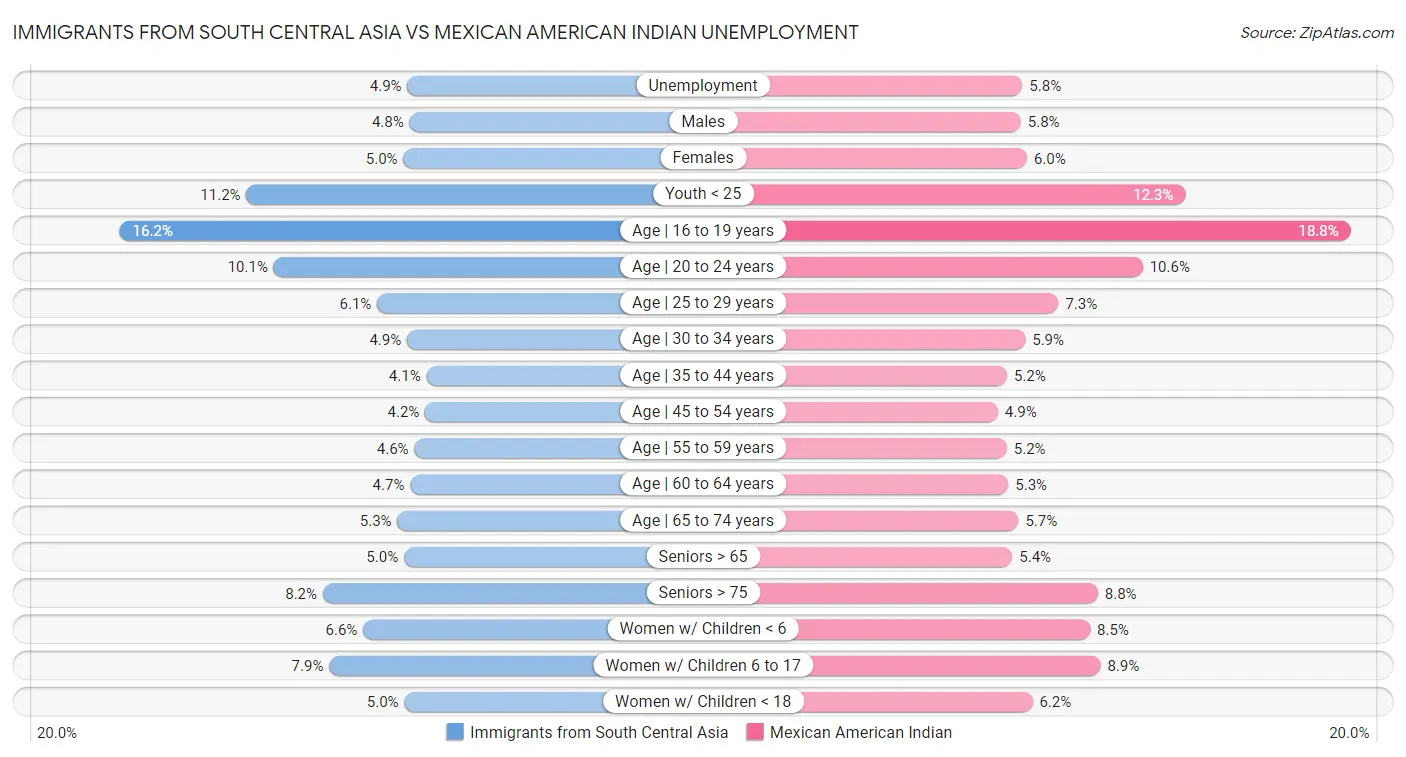 Immigrants from South Central Asia vs Mexican American Indian Unemployment