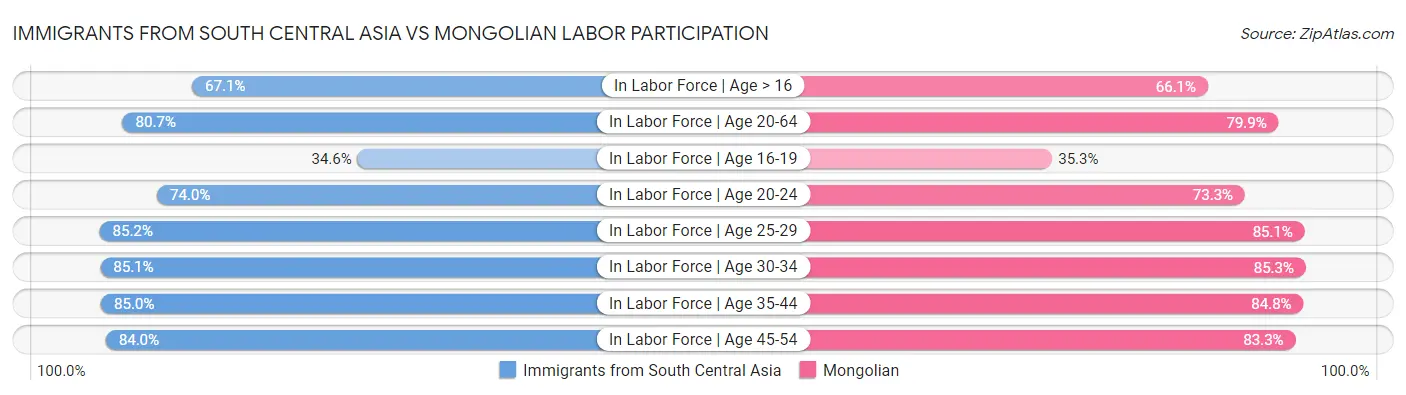 Immigrants from South Central Asia vs Mongolian Labor Participation