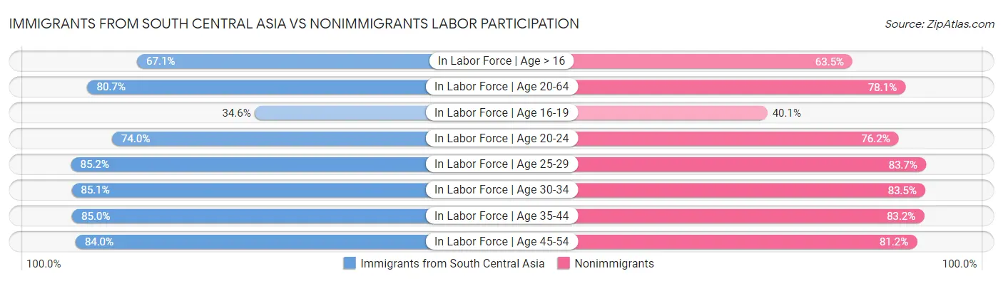 Immigrants from South Central Asia vs Nonimmigrants Labor Participation