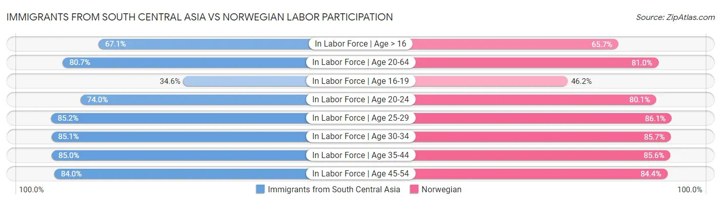 Immigrants from South Central Asia vs Norwegian Labor Participation