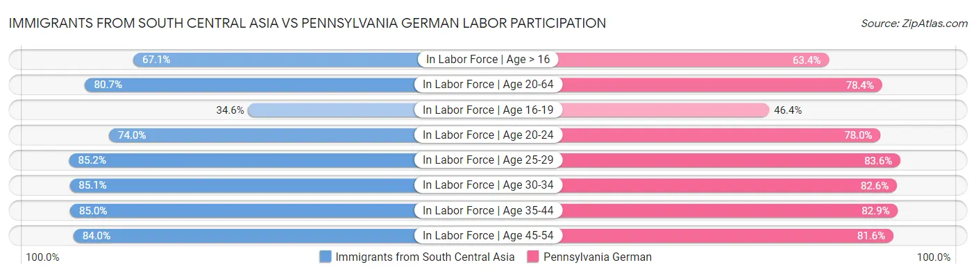 Immigrants from South Central Asia vs Pennsylvania German Labor Participation
