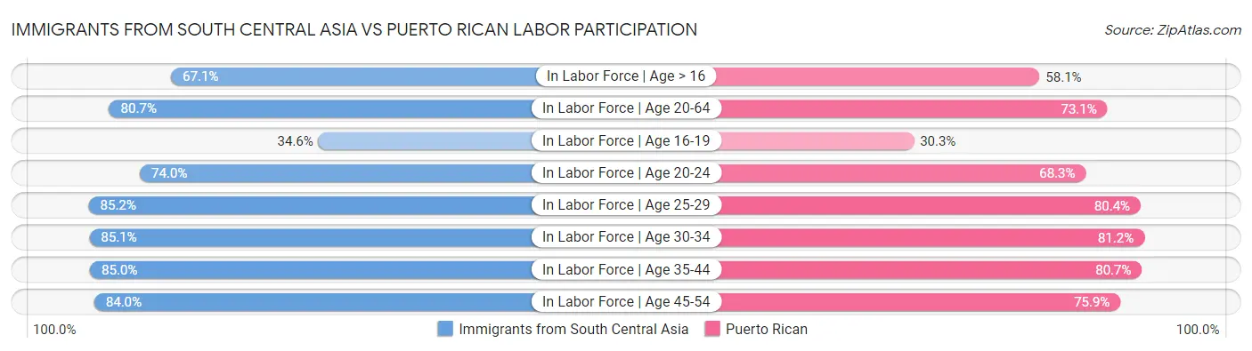 Immigrants from South Central Asia vs Puerto Rican Labor Participation