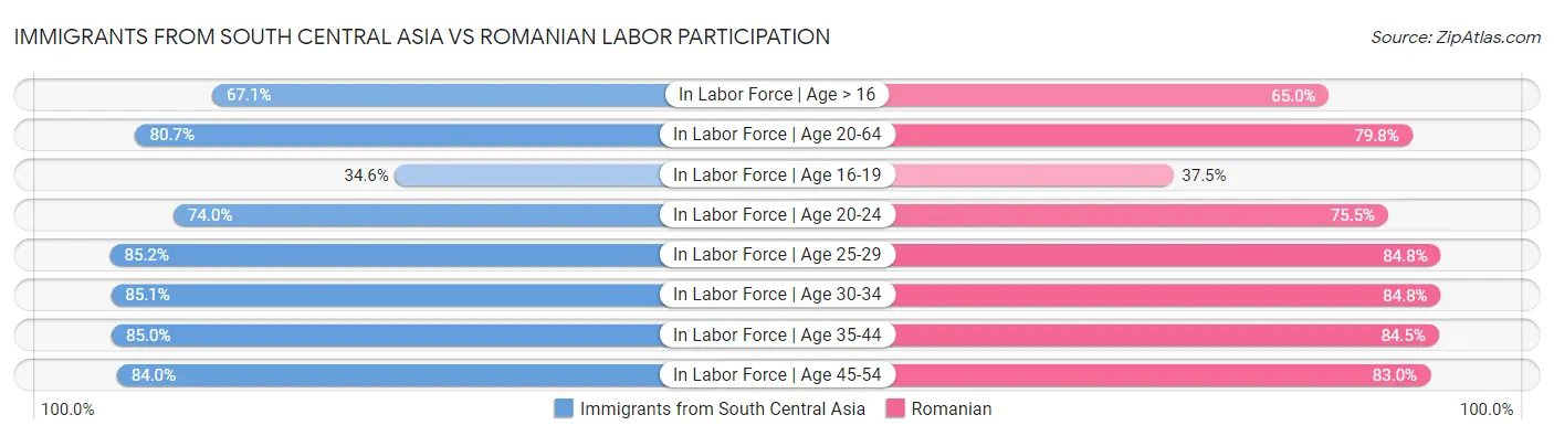 Immigrants from South Central Asia vs Romanian Labor Participation