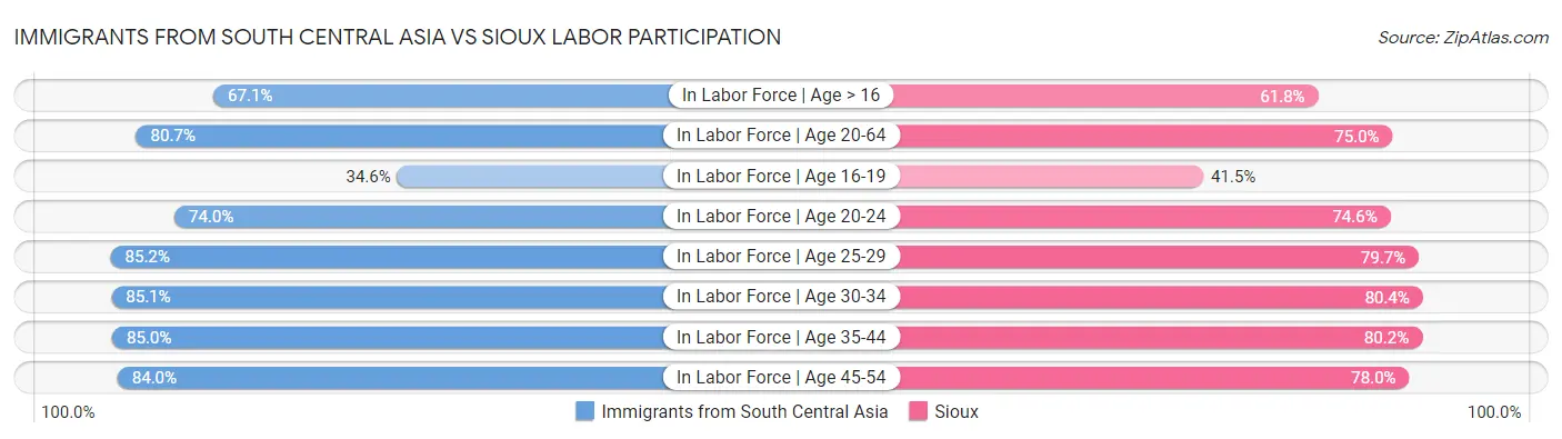 Immigrants from South Central Asia vs Sioux Labor Participation