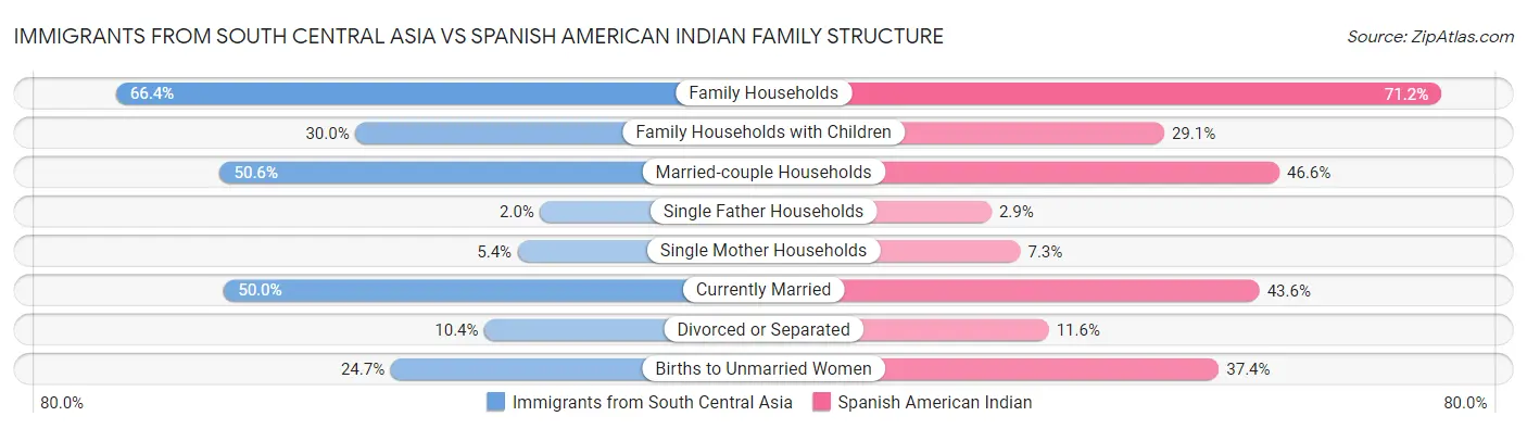 Immigrants from South Central Asia vs Spanish American Indian Family Structure