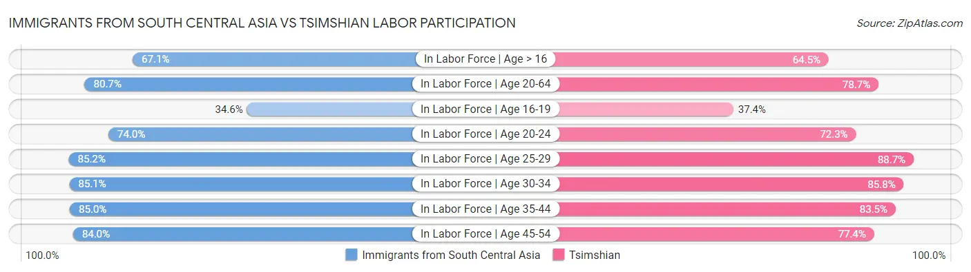 Immigrants from South Central Asia vs Tsimshian Labor Participation