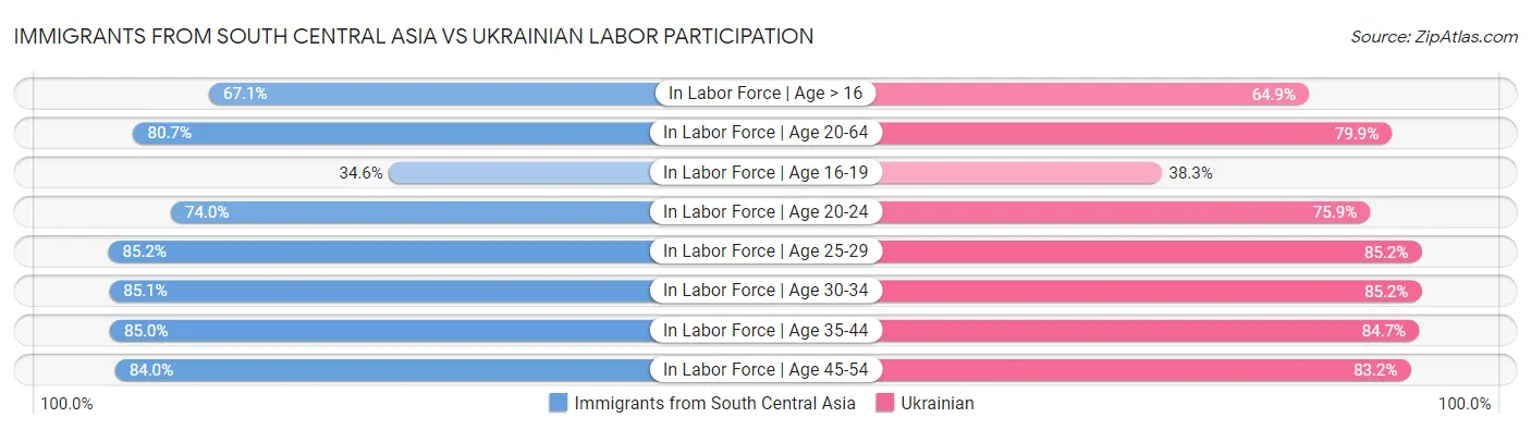 Immigrants from South Central Asia vs Ukrainian Labor Participation