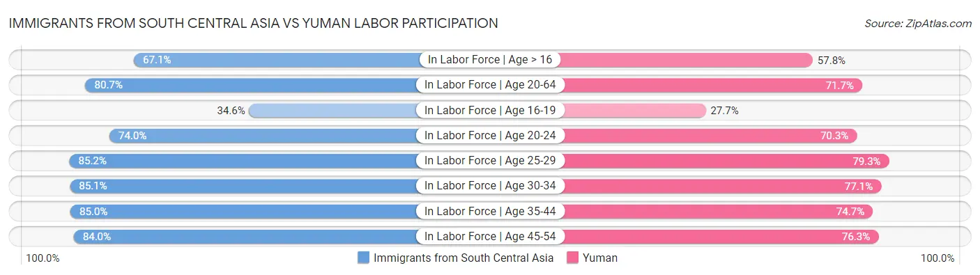Immigrants from South Central Asia vs Yuman Labor Participation