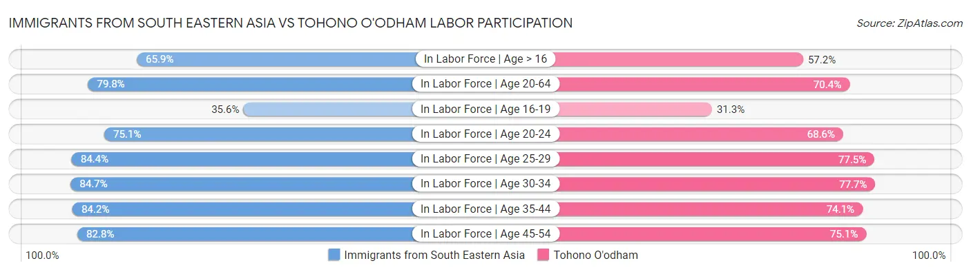 Immigrants from South Eastern Asia vs Tohono O'odham Labor Participation