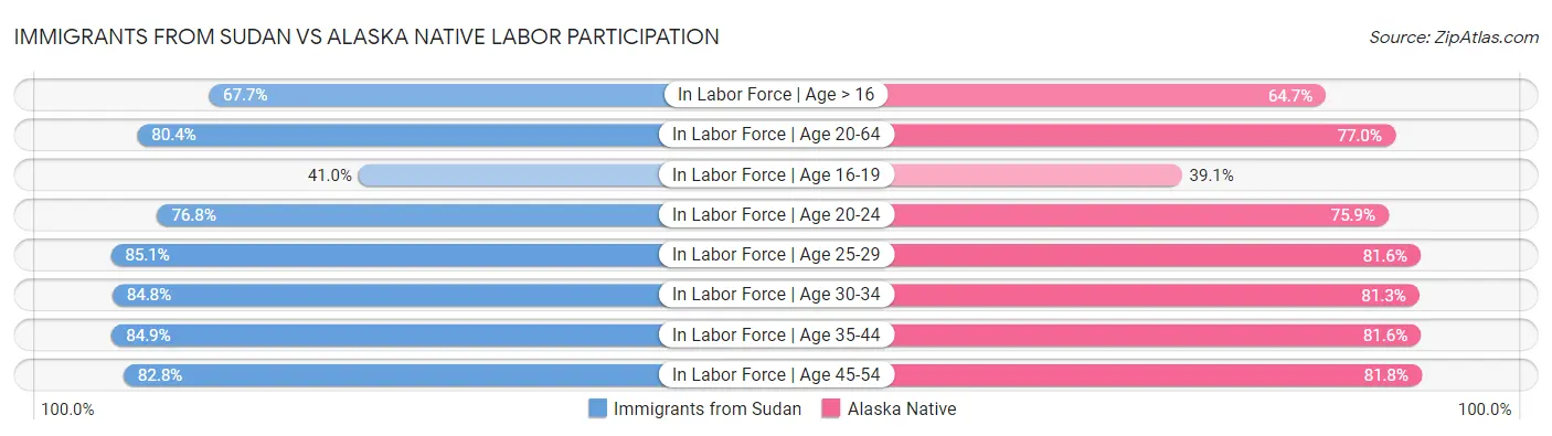 Immigrants from Sudan vs Alaska Native Labor Participation