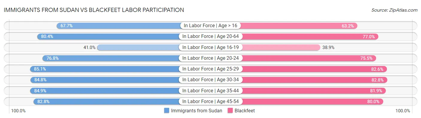 Immigrants from Sudan vs Blackfeet Labor Participation