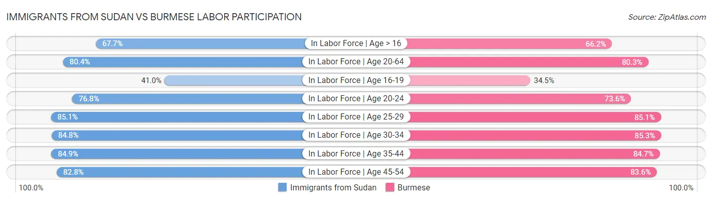 Immigrants from Sudan vs Burmese Labor Participation