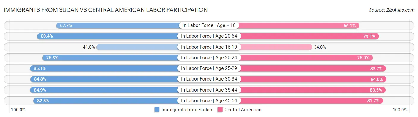 Immigrants from Sudan vs Central American Labor Participation