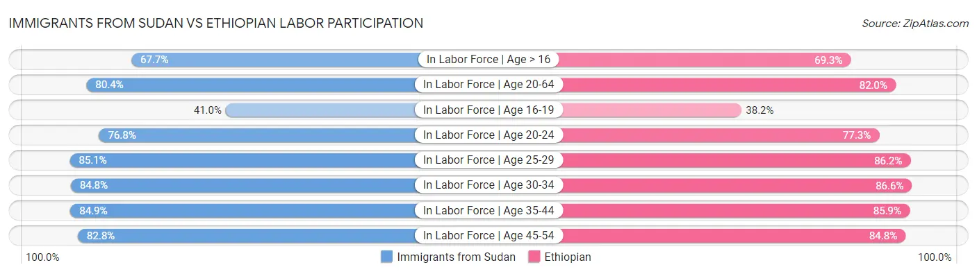 Immigrants from Sudan vs Ethiopian Labor Participation