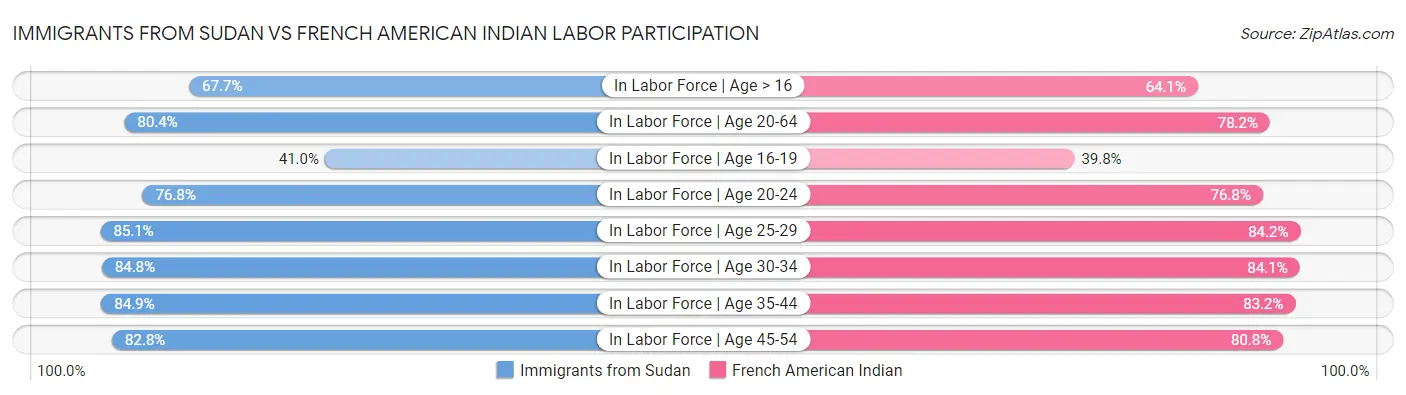 Immigrants from Sudan vs French American Indian Labor Participation