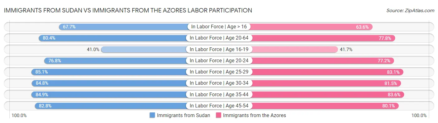 Immigrants from Sudan vs Immigrants from the Azores Labor Participation