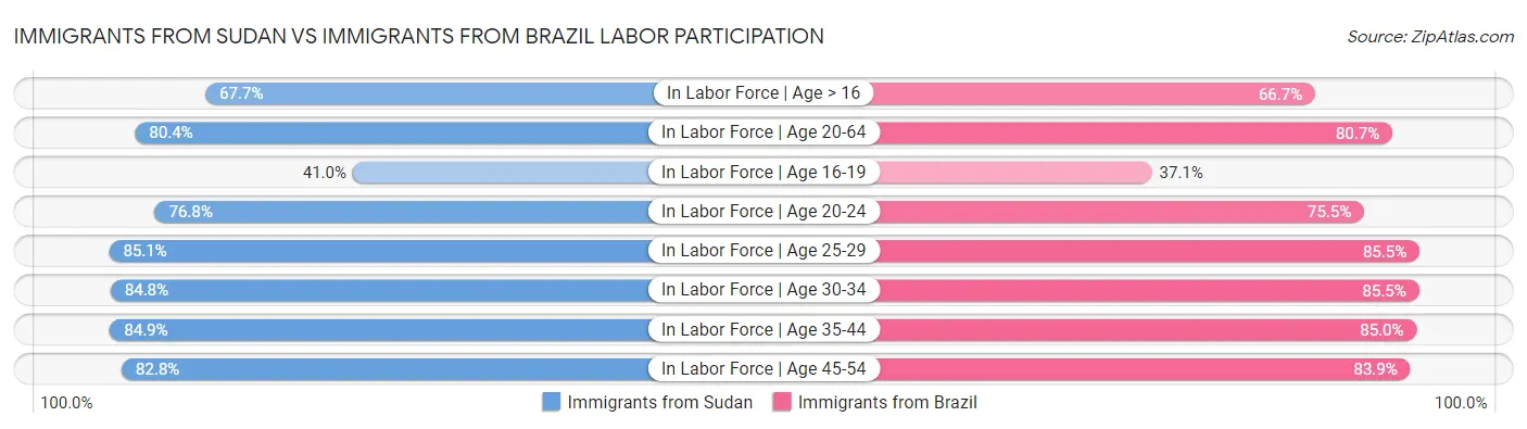 Immigrants from Sudan vs Immigrants from Brazil Labor Participation