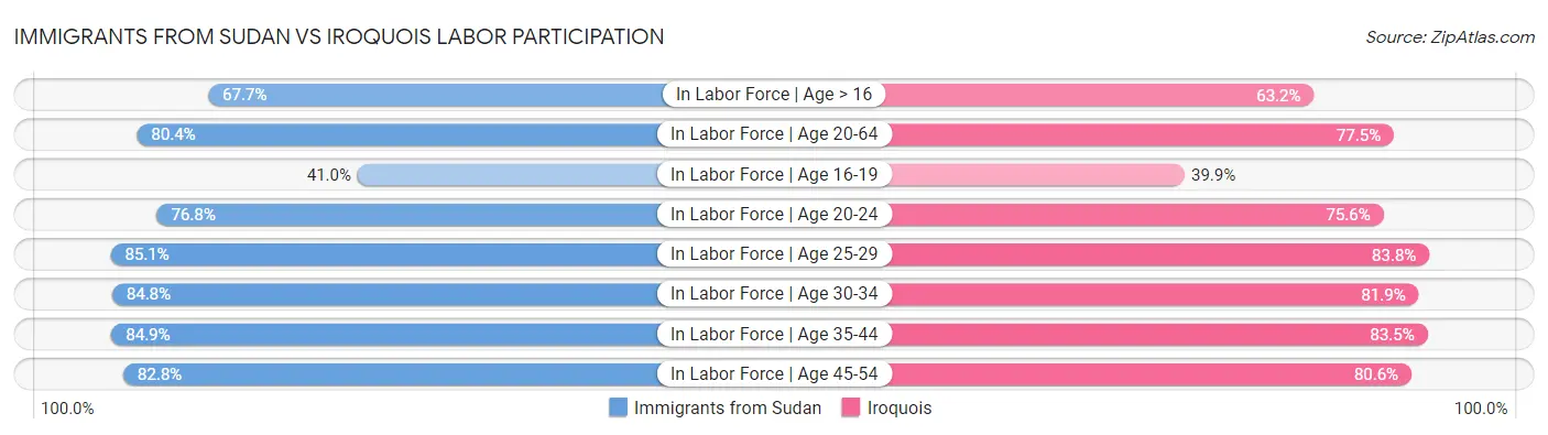 Immigrants from Sudan vs Iroquois Labor Participation