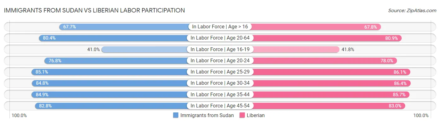 Immigrants from Sudan vs Liberian Labor Participation