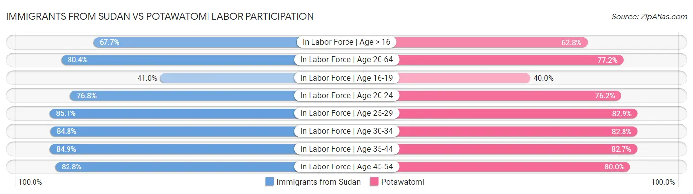 Immigrants from Sudan vs Potawatomi Labor Participation