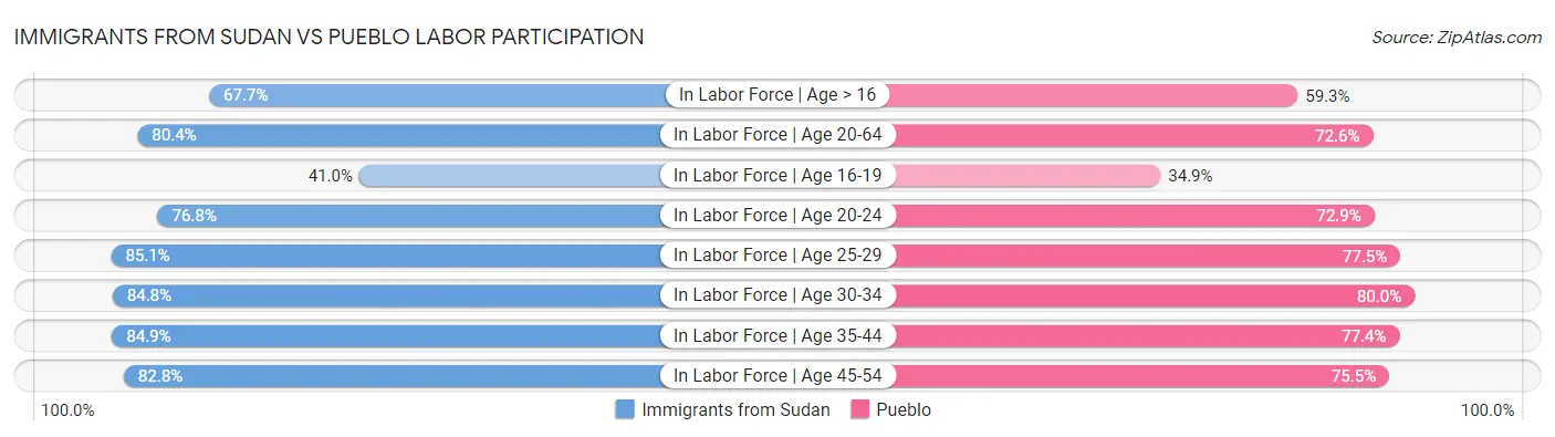 Immigrants from Sudan vs Pueblo Labor Participation