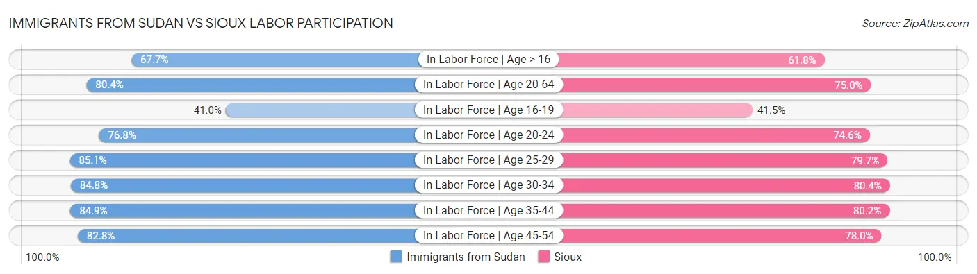 Immigrants from Sudan vs Sioux Labor Participation