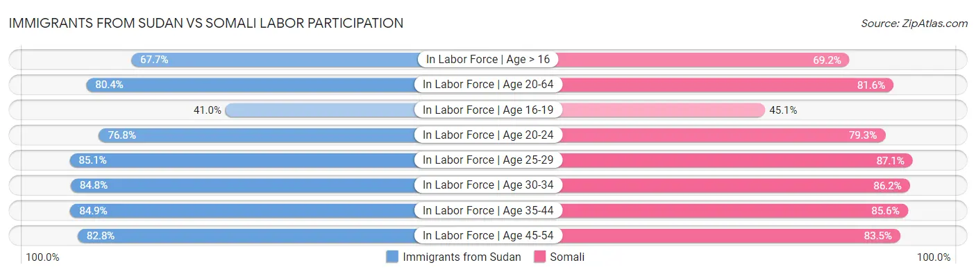 Immigrants from Sudan vs Somali Labor Participation