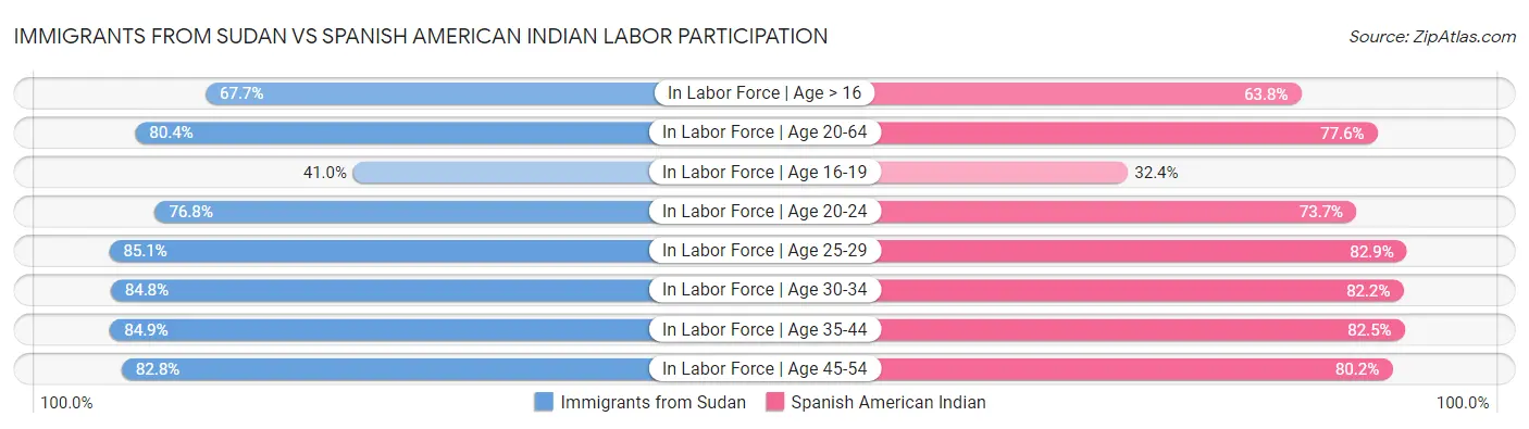 Immigrants from Sudan vs Spanish American Indian Labor Participation