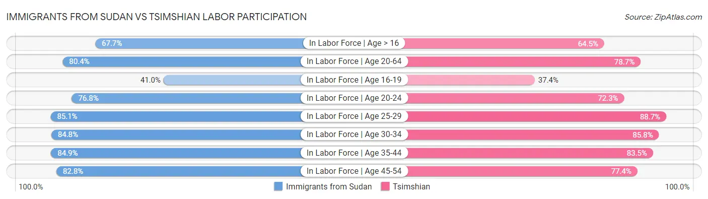 Immigrants from Sudan vs Tsimshian Labor Participation